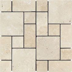 a white tile floor that is made out of different types of tiles and has black lines on it