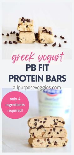 the ingredients for greek yogurt protein bars are shown in this collage with text overlay