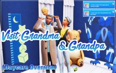 an animated image of two people standing in front of a blue wall with the words vistas grandma and grandpa on it