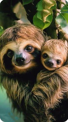 two - toed sloth hanging upside down on tree branch