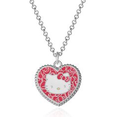 a heart shaped necklace with a hello kitty on it