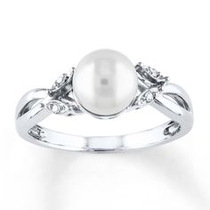 Diamond accents twinkle at each side of a cultured pearl as the centerpiece of this enchanting ring for her. Crafted in 10K white gold, the ring is from the True Culture™ Collection. Wedding Fairytale, Pearl Centerpiece, Cultured Pearl Ring, Pearl Engagement Ring, Pearl Rings, Jewelry Advice, Diamond Accent Ring, Pearl Types, Freshwater Cultured Pearls