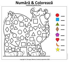 a coloring page with an image of a giraffe and shapes for numbers to color