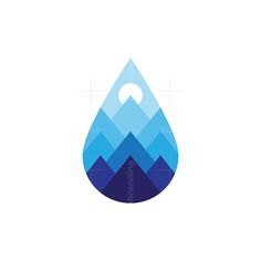 a blue water drop with mountains in the background on a white background that is also used as a logo