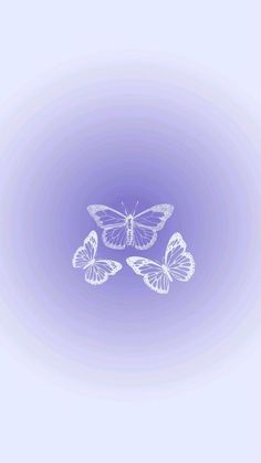 three butterflies flying in the air on a purple background with white outlines and light blue colors