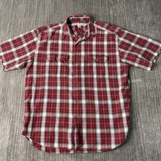 Vintage 90s Banana Republic Two Pocket Plaid Pattern Basic Essential 1990s Fashion Red Button Up Shirt Extra Large Mens Condition: Fair Used Condition = Sleeves have been cut by previous owner Measurements: Please see photos above for all measurements IF YOU BUY TWO OR MORE ITEMS USE THE CODE BUNDLE @ CHECK TO SAVE 20% WE SHIP WITHIN 24 HOURS AFTER PURCHASE! Please be aware that we do not offer free returns!! The Buyer is responsible for the cost of the return label.  Follow us on TikTok & Insta Red Camp Shirt With Button Closure And Short Sleeve, Casual Plaid Button-up Camp Shirt, Casual Collared Short Sleeve Red Shirt, Casual Red Collared Short Sleeve Shirt, Red Button-up Camp Shirt, Casual Red Camp Shirt With Button Closure, Red Casual Collared Camp Shirt, Casual Red Collared Camp Shirt, Red Collared Casual Camp Shirt