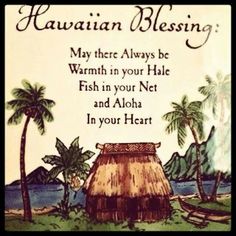 hawaiian blessing card with tiki hut and palm trees on the beach in your heart