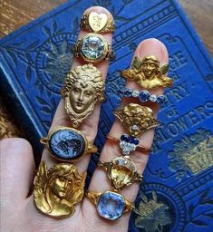 Antique rings Vintage Rings Antiques, Different Rings, Gold Vintage Jewelry, Vintage Trinkets, Lots Of Jewelry, Ring Aesthetic, Eclectic Jewelry, Antique Aesthetic, Edwardian Ring