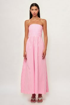 Crescent Midi Pink And White Striped Dress, Pink Summer Maxi Dress, Pink Striped Dress, Fancy Maxi Dress, Pink Pinstripe, Pointed Pumps, Perfect Summer Outfit, White Striped Dress, Guest Outfit