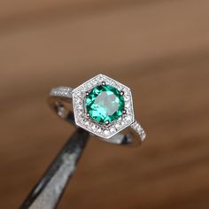 emerald ring engagement ring promise ring  birthstone ring sterling silver ring gemstone lab emerald by godjewelry on Etsy https://www.etsy.com/listing/214234885/emerald-ring-engagement-ring-promise Emerald Ring Engagement, Pink Sapphire Band, Crown Engagement Ring, Anniversary Rings For Her, Ring Birthstone, Sterling Silver Engagement Rings, Halo Diamond Engagement Ring, Elegant Ring, Ring Promise