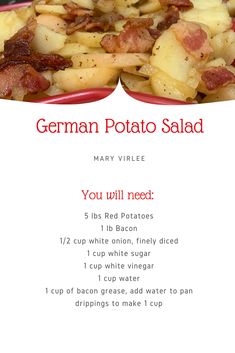 the german potato salad is ready to be eaten with bacon and other toppings on it