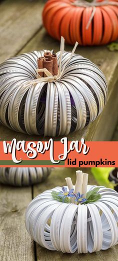 several pumpkins sitting on top of a wooden table with text overlay that reads, wagon jar lid lid pumpkins