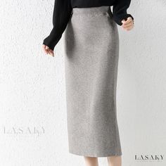 Lasaky - High-Waisted Knitted Midi Skirt: Slim-Fitting, Solid Color, and Flattering Elegant Knit Bottoms For Winter, Stretch Solid Color Winter Skirt, Winter Stretch Solid Color Skirt, Winter Stretch Skirt In Solid Color, Elegant Stretch Pencil Skirt For Winter, Winter Solid Color Pencil Skirt, Casual Solid Pencil Skirt For Winter, Casual Winter Stretch Pencil Skirt, Winter Knit Solid Color Skirt