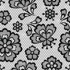 black and white lace with flowers on it