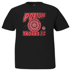 Design Standard-fit, short sleeve tee Durable, crew neck collar Style and Team Spirit Team logo on chest Screen-printed graphics Additional Details Mli>Fits Youth Sizes: 8-20 Machine washable, cold Officially licensed product Portland Thorns, Soccer Fans, Neck Collar, Team Spirit, Black T Shirt, Tangled, Team Logo, Black Tshirt, Collar Style