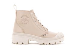 PALLABASE LEATHER - Palladium US Fall High-top Boots With Rubber Toe Cap, Casual Heeled Boots With Leather Sole, Casual Beige Leather Heeled Boots, Casual Leather Heeled Boots For Outdoor, Casual Cream Leather Heeled Boots, Casual Cream Leather Platform Boots, Beige High-top Boots With Reinforced Heel, Casual Cream Boots With Lug Sole, Casual Cream Boots With Rubber Sole