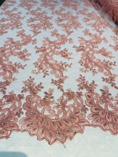 Dusty Rose - Floral Lace Fabric, Embroidery With Sequins on a Mesh Lace Fabric By The Yard For Gown, Wedding-Bridal (Choose The Quantity) Pink Embroidered Fabric For Wedding, Pink Machine-embroidered Fabric For Weddings, Pink Machine Embroidered Fabric For Wedding, Pink Embroidered Fabric For Wedding With Machine Embroidery, Fitted Pink Embroidered Fabric For Wedding, Pink Lace With Intricate Embroidery For Weddings, Pink Embroidered Fabric With Lace Work For Wedding, Wedding Gown With Zari Work On Lace, Gold Lace Fabric