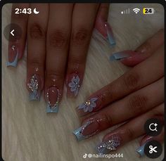 Quinceanera Nails, Quick Nail Art, Blue Acrylic Nails, Fancy Nails Designs, Nails Design With Rhinestones, Cute Acrylic Nail Designs, Simple Acrylic Nails