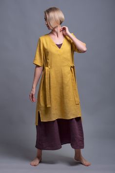 Linen Tunic Dress | Buy Made-To-Measure Tunics for Women Online | Shantima.com‎ Linen Tunics For Women, Long Linen Skirt, Linen Pinafore, Linen Tunic Dress, Lagenlook Style, Casual Summer Tops, Simple Dress, Linen Tunic, Linen Skirt