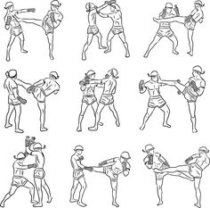 an image of people in different poses doing various things on the same page as well as line art