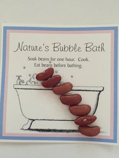 there is a card with buttons in the shape of a bathtub that says, nature's bubble bath