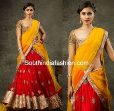 Bhargavi Kunam, Half Saree Lehenga, Indian Fashion Trends, Traditional Attires, Half Sarees, Yellow Lehenga, Lehenga Style