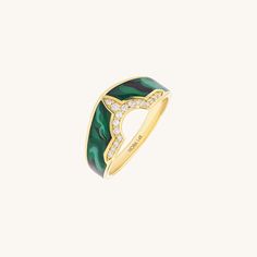 14K Real Gold Bold Tiara Band Ring Green Enamel Ring For Formal Occasions, Elegant Enamel Diamond Ring, Luxury Enamel Rings For Formal Occasions, Elegant Green Enamel Ring, Luxury Green Diamond Ring, Elegant Gold Diamond Ring With Enamel, Luxury Green Diamond Open Ring, Luxury Green Enamel Jewelry, Elegant Green Enamel Gemstone Ring