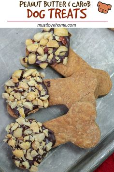 peanut butter and chocolate dog treats on a tray