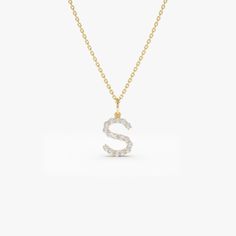 14k Medium Size Diamond Initial Necklace – FERKOS FJ 14k Gold Initial Necklace, Diamond Initial Necklace, Initial Necklace Gold, Gold Initial, Letter Necklace, Diamond Color, Necklace Sizes, Diamond Gemstone, Gold Yellow