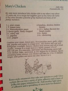 the recipe for mary's chicken is shown here