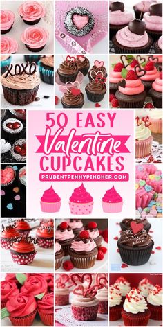 valentine's day cupcakes collage with the title overlaying 50 easy valentine's day cupcakes