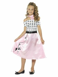 50's Poodle Skirt Costume for Girls!  Includes Full Dress, Neck Scarf, and Belt.  Available in Small for Children 46-51 inches tall, Medium for Children 52-57 inches, and Large for Children 58-63 inches.  FAST SHIPPING! All items for sale are IN STOCK in the Atomic Costumes warehouse system.  Atomic Costumes only sells brand new, first quality costumes, ordered directly from the original manufacturer.  All costumes ordered before 3PM eastern time will ship the Poodle Skirt Costume, Poodle Dress, Girls Fancy Dress, Costume For Girls, Fancy Dress Up, Poodle Skirt, Dress Neck, 1950s Style, Fancy Dress For Kids