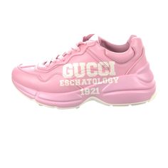 Sugar Pink Leather Rhyton Low-Top Sneakers From Gucci Featuring Logo Print To The Side, Logo Patch At The Tongue, Front Lace-Up Fastening, Round Toe And Ridged Rubber Sole. Women's Gucci Sneakers Fit Us Size 6 Or 6 1/2. Brand New With Tags Never Worn Pink Leather Sneakers With Logo Print, Pink Leather Sneakers With Logo, Gucci Pink Sneakers With Round Toe, Gucci Low-top Pink Sneakers, Gucci Pink Low-top Sneakers, Pink Gucci Leather Sneakers, Gucci Designer Pink Sneakers, Pink Leather Gucci Sneakers, Designer Pink Gucci Sneakers