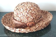 Vintage Liz Claiborne Womens Straw Hat Rattan Wicker Wide Brim Sun Hat Vintage Brown Straw Hat, Vintage Brown Straw Hat For Summer, Vintage Brown Hats For Beach, Vintage Brown Sun Hat For Vacation, Vintage Brown Wide Brim Sun Hat, Vintage Brown Brimmed Straw Hat, Retro Wide Brim Straw Hat For Beach, Vintage Brown Sun Hat With Flat Brim, Vintage Brown Flat Brim Sun Hat