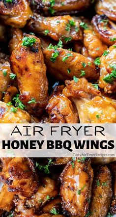 air fryer honey bbq wings with parsley on top