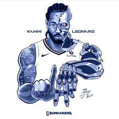 a drawing of a basketball player with tattoos on his arm and hand holding a glove