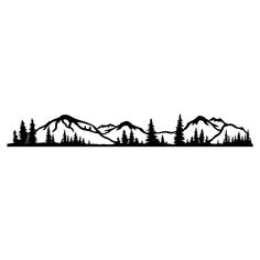 a black and white silhouette of mountains with trees