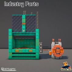 an image of a green and orange building made out of lego blocks with the words industry parts on it