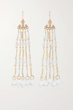 Shop ROXANNE ASSOULIN Gold-tone, bead and crystal earrings, Explore the latest ROXANNE ASSOULIN women's collection today on NET A PORTER White Metal Chandelier Earrings With Dangling Beads, White Chandelier Drop Earrings With Latkans, White Metal Chandelier Earrings, Roxanne Assoulin, Crystal Hoop Earrings, In Focus, Chandelier Style, Fashion Jewelry Earrings, Curator Style