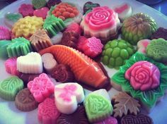 a white plate topped with lots of different types of candies