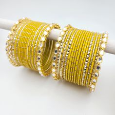 Pardeep Yellow Bangle Set Indian Bangles , South Asian Bangles , Pakistani Bangles , Desi Bangles , Punjabi Bangles , Tamil Bangles , Indian Jewelry Yellow Jewellery For Haldi, Cheap Traditional Bangle For Diwali, Yellow Chudi Set, Adjustable Yellow Bangle, Yellow Bangles Set For Haldi, Yellow Dress Accessories Jewellery, Luxury Yellow Bangle As Gift, Luxury Yellow Jewelry For Puja, Luxury Yellow Bangle For Wedding