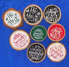 six decorated cookies with words on them