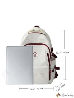 BirdinBag - Classic Colorblock Geometric Pattern Backpack White Rectangular Laptop Bag For Daily Use, White Multifunctional Backpack, White Multifunctional Rectangular Bag, White Rectangular Laptop Bag For School, Multifunctional Rectangular Bag For Students, Multifunctional Rectangular Student Bag, Large Capacity White Laptop Bag For School, Pattern Backpack, Cartoon Bag