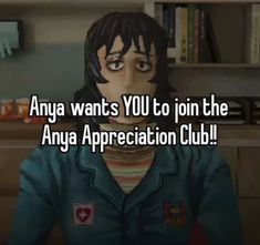 an anime character with the caption says, anyone wants you to join the any appreciation club