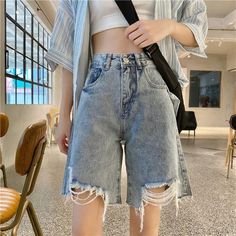 Size (CM) Waist Circumference Hips Pants Length S 66 90 49 M 70 94 49.5 L 74 98 50 XL 78 102 50.5 Womens Summer Shorts, Pant Trends, Ripped Denim Shorts, Ripped Shorts, Knee Length Shorts, Shorts Denim, Shorts Women, Mom Shorts, Ripped Denim