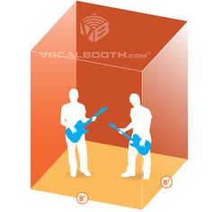 an image of two people playing guitar in front of a box with the words visual booth on it