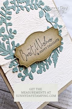 a close up of a card with the words get the measurements at sunnyday stamping