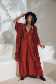 Boho Orange Dress, Red Boho Outfit, Aya Sacred Wear, Red Dress Boho, Red Wedding Guest Dress, Boho Cocktail Dress, Red Wedding Guest Dresses, Boho Wedding Guest Dress, Hemp Clothes