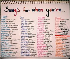 a poster with words written on it that say song's for when you're