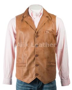 Men's Antique Cognac Collared Button-Up Leather Waistcoat, Leather Riding Vest, Motorcycle Vest, Leather Vest For men's , slim fit waistcoat *return policy* We do not compromise on quality and comfort. Return and Refund Policy: This item includes a 100% Money Back Guarantee! If you are not completely satisfied with your purchase for any reason, you received damaged, faulty product or you did not receive the size that you originally ordered, just send it back to our return address and we will iss Winter Business Vest With Button Closure, Classic Winter Vest With Button Closure, Classic Vest With Button Closure For Winter, Classic Winter Vest With Snap Buttons, Fitted Leather Vest Outerwear, Fitted Winter Vest With Snap Buttons, Classic Leather Vest With Button Closure, Classic Leather Vest For Workwear, Fitted Western Style Winter Vest